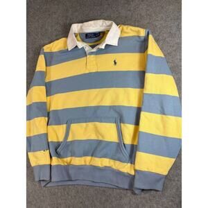 Polo Ralph Lauren Rugby Sweatshirt Mens XL Yellow Blue Stripe Mini Pony Preppy